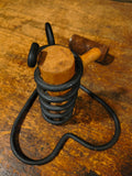 Primitive Black Wrought Iron and Wood Spiral Courting Candle Holder