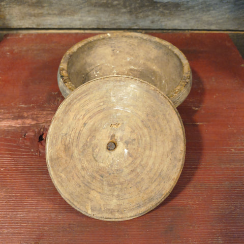 Antique Wooden Hand Turned Salt Bowl w/ Lid