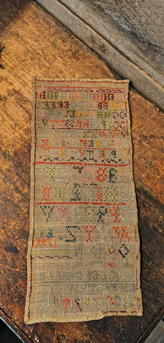 Antique Primitive LATE 18TH CENTURY ALPHABET & DIAMOND BORDER SAMPLER INITIALLED E.P - 1790
