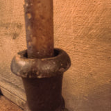 Antique Primitive Turned Wooden Candle Holders w/ Candles
Base 6.5" x 12 5"