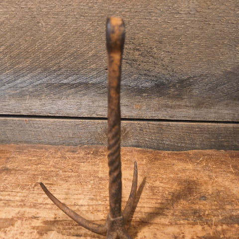 Original Primitive Antique Hand-Forged Iron 4-Prong Grappling Hook or Well Hook 7"