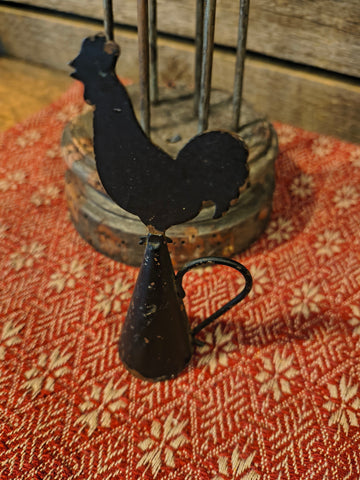 Primitive Tin Rooster Candle Snuffer w/ a set of 4" Faux Tallow Candles