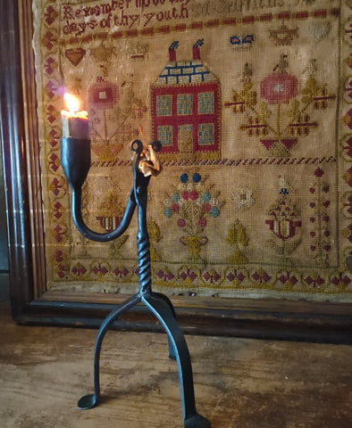Vintage Primitive Reproduction of a Wrought Iron Rush & Candle Holder