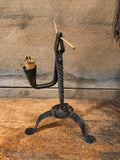 Antique Hand Forged Rush Light with Candle Holder Penny Feet Tripod