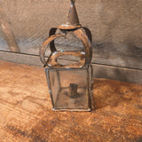 Antique 18th/Early 19thC Primitive Tin Glass Candle Lantern 4"x11", As Found Patina
