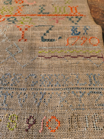 Antique Primitive LATE 18TH CENTURY ALPHABET & DIAMOND BORDER SAMPLER INITIALLED E.P - 1790