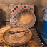 Antique Primitive Wooden Bowl with Wooden Spoon