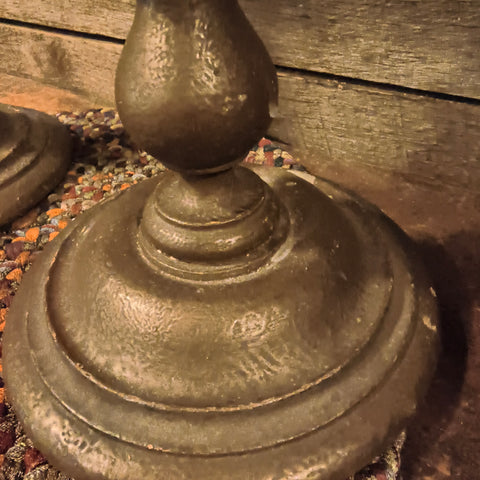 Antique Primitive Turned Wooden Candle Holders w/ Candles
Base 6.5" x 12 5"