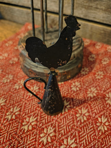 Primitive Tin Rooster Candle Snuffer w/ a set of 4" Faux Tallow Candles