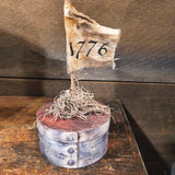 Primitive Handmade Flag On a Red, White and Blue Box