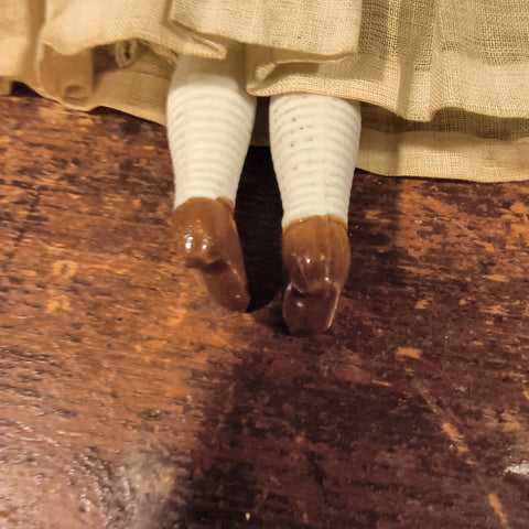 Antique German Low-Brow China Head Doll 12"