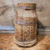 Antique Early Wooden Bucket With a Wood Band and Two Metal Bands