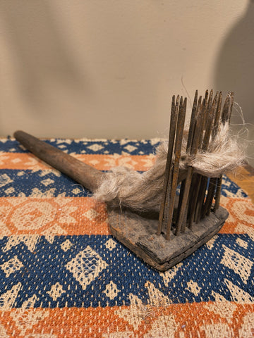 Antique Flax Comb w/ flax