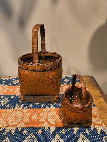 2 Vintage Rattan Hand Woven Baskets
