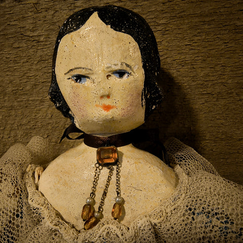 Antique Doll with Wooden Head & Bust
