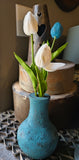 Primitive Wooden Vase w/ Flowers