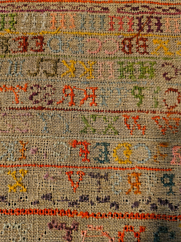 Antique Primitive LATE 18TH CENTURY ALPHABET & DIAMOND BORDER SAMPLER INITIALLED E.P - 1790