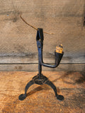 Antique Hand Forged Rush Light with Candle Holder Penny Feet Tripod
