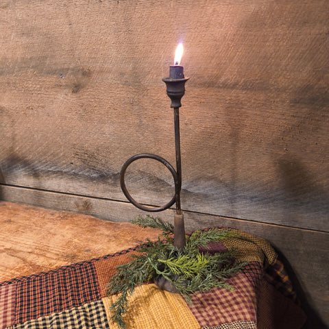 Primitive Vintage Cast Iron Taper Candlestick Holder 13"