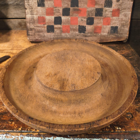 Antique Primitive Wooden Bowl with Wooden Spoon