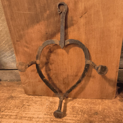 Antique Heart Shaped Hearth Trivet / Kettle Hand-Forged Wrought Iron