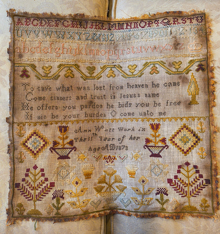 Early Sampler by Ann Watt aged 11 - 1873.