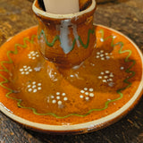 Vintage Folk Art Clay Chamberstick Candle Holder w/ Candle