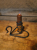 Primitive Black Wrought Iron and Wood Spiral Courting Candle Holder