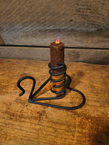 Primitive Black Wrought Iron and Wood Spiral Courting Candle Holder