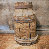 Antique Early Wooden Bucket With a Wood Band and Two Metal Bands