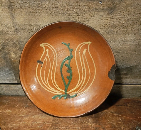 Antique Redware Plate 11.5"