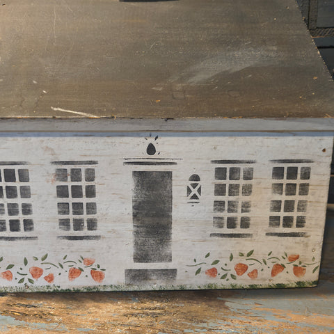 Primitive Wooden Christopher Gurshin Decorated Pine House Storage Box