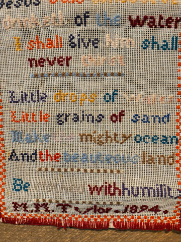 Antique SMALL LATE 19TH CENTURY BIBLICAL QUOTATION & VERSE SAMPLER BY M.M.TAYLOR - 1894