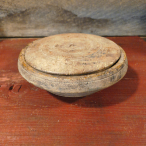 Antique Wooden Hand Turned Salt Bowl w/ Lid
