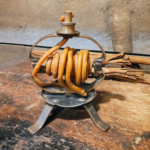 Antique Beeswax Coiled Candle Jack Wrought Iron