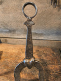 ANTIQUE PAIR OF HEART MOTIF MINIATURE ANDIRONS W/ LOOP FINIALS