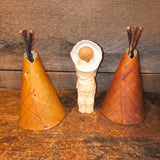 Vintage Mid Century Canadiana Roadside Souvenir, Set 2 Birch Tipis & Pappoose Chief.