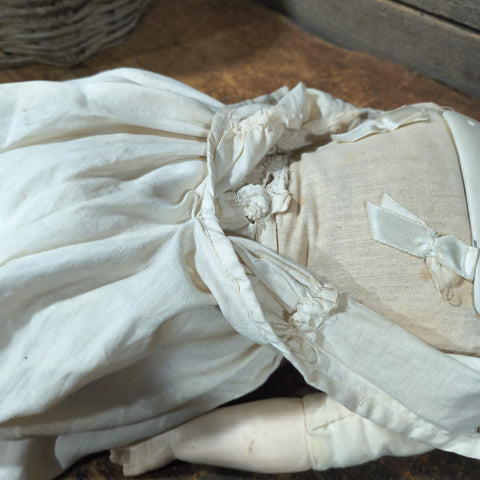 Antique 25" German Bisque/China Head Doll - Stuffed Cloth Body, Flawless Porcelain Limbs c.1890s