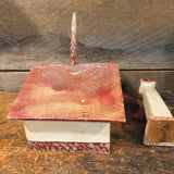 Primitive Vintage Folk Art House And Windmill