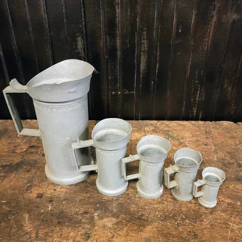 Antique 5 Piece Pewter Measuring Cups