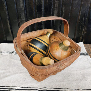 Vintage Basket & Wooden Spinning Tops