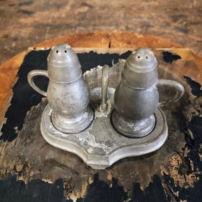 Antique CS Company Pewter Salt And Pepper Shakers With Base