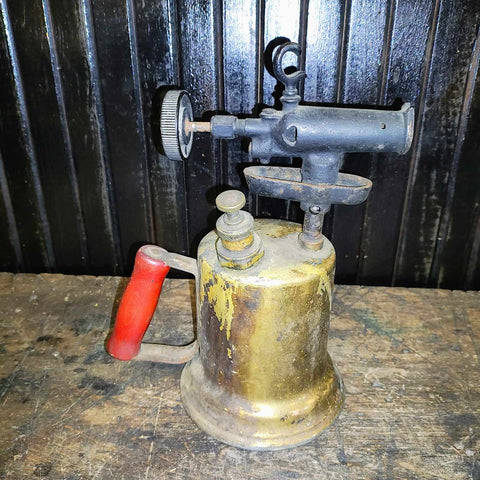 Antique Kerosene Blow Torch with Wood Handle