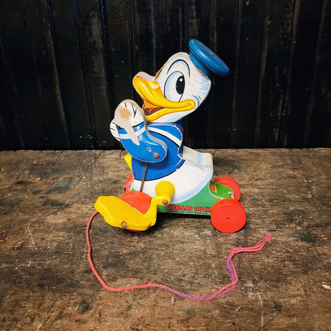 Vintage Fisher Price Donald Duck Push Toy 1950