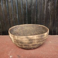 Antique Primitive Out Round Wooden Bowl