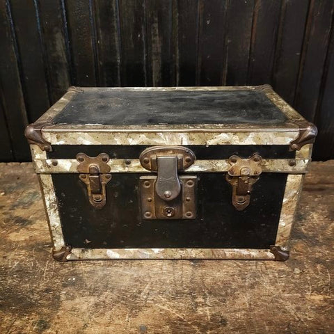 Antique metal doll trunk