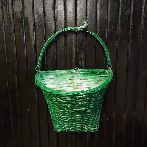 Vintage Painted Green Wire Basket. The inside is white.