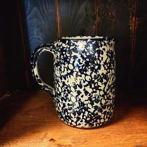 Blue And White Stoneware Spattered Pitcher