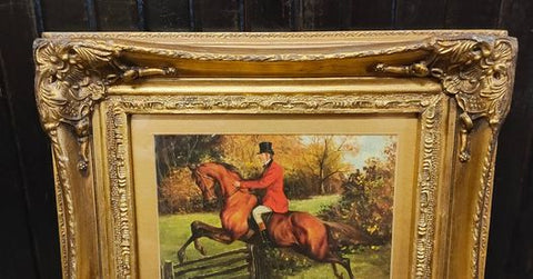 ENGLISH PRINT OF MAN ON HORSEBACK JUMPING FENCE WILLIAM H. HARDY