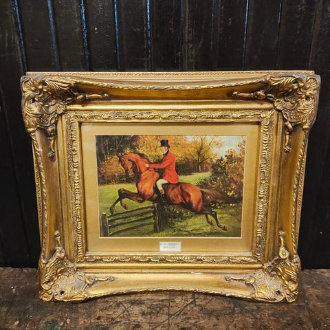 ENGLISH PRINT OF MAN ON HORSEBACK JUMPING FENCE  WILLIAM H. HARDY